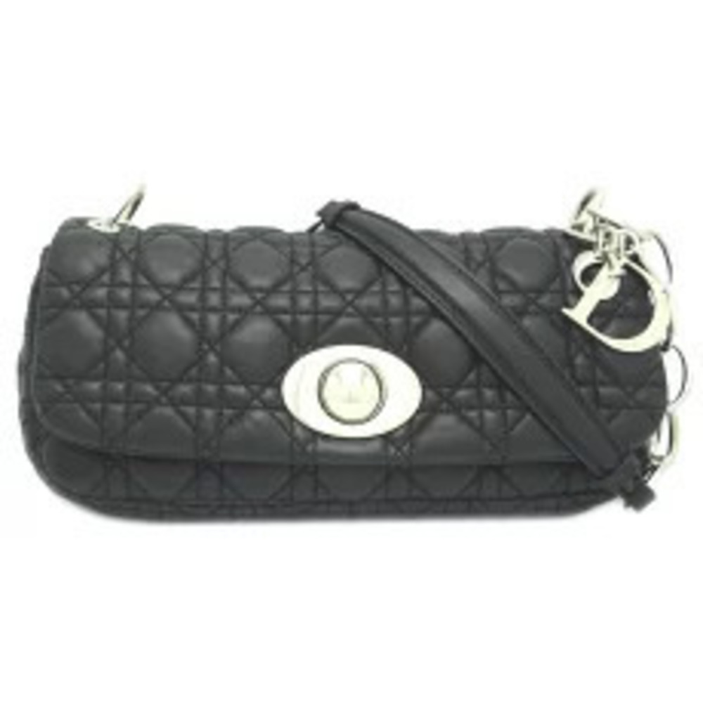 Christian Dior Cannage Chain Hobo Bag Shoulder Lambskin Black